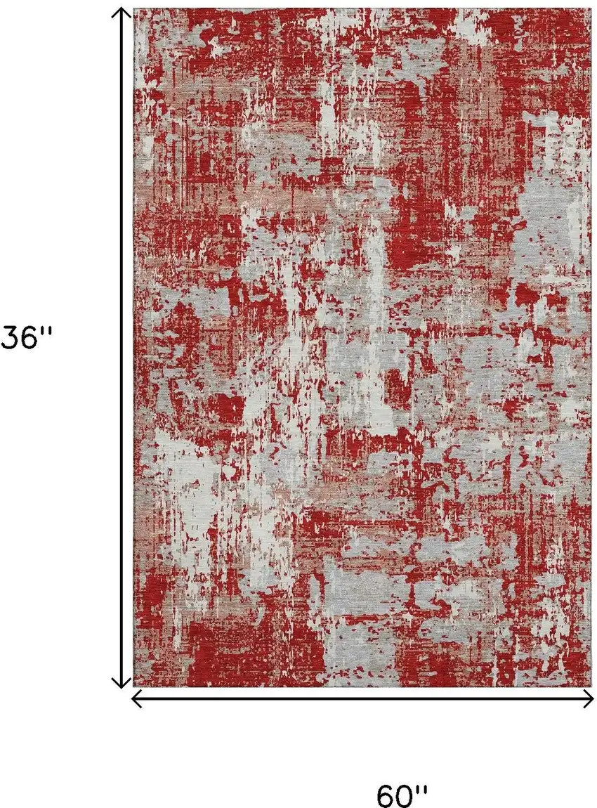 Red Gray And Ivory Abstract Washable Area Rug With UV Protection Photo 8
