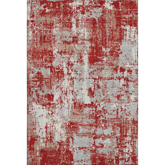 Red Gray And Ivory Abstract Washable Area Rug With UV Protection Photo 4