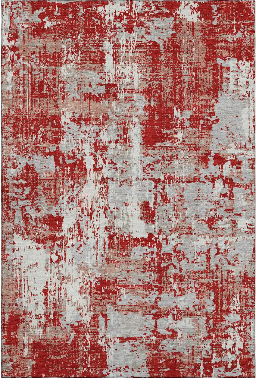 Red Gray And Ivory Abstract Washable Area Rug With UV Protection Photo 4