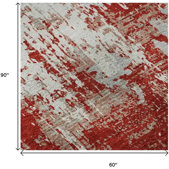 Red Gray And Ivory Abstract Washable Area Rug With UV Protection Photo 8