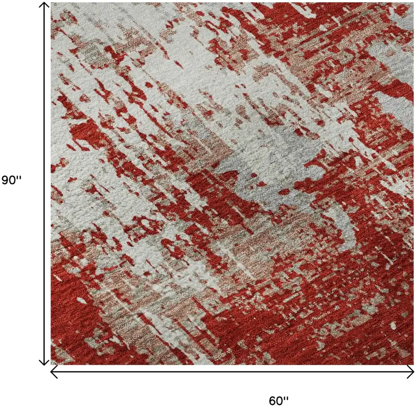 Red Gray And Ivory Abstract Washable Area Rug With UV Protection Photo 8