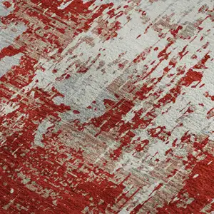 Photo of Red Gray And Ivory Abstract Washable Area Rug With UV Protection