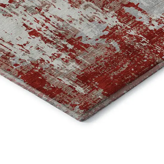 Red Gray And Ivory Abstract Washable Area Rug With UV Protection Photo 7