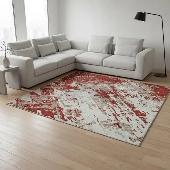 Red Gray And Ivory Abstract Washable Area Rug With UV Protection Photo 2