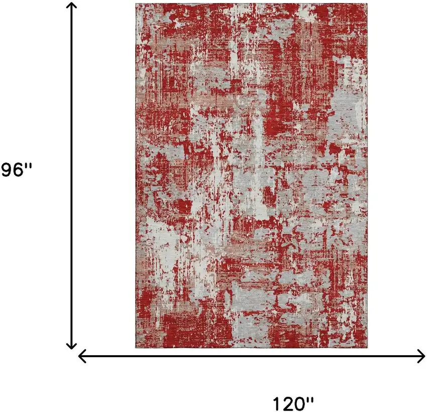 Red Gray And Ivory Abstract Washable Area Rug With UV Protection Photo 6