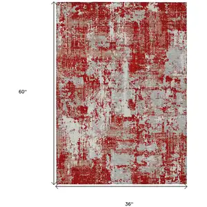 Photo of Red Gray And Ivory Abstract Washable Indoor Outdoor Area Rug