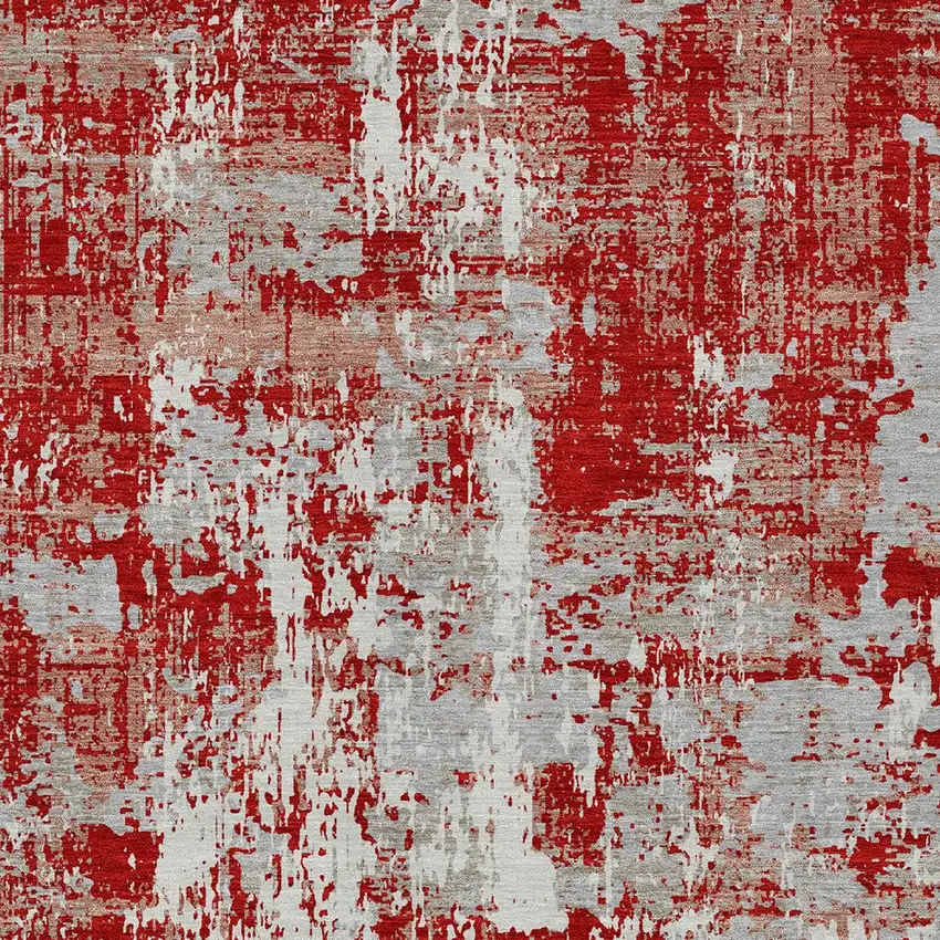 Red Gray And Ivory Abstract Washable Indoor Outdoor Area Rug Photo 6
