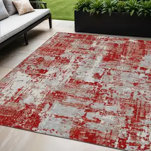 Photo of Red Gray And Ivory Abstract Washable Indoor Outdoor Area Rug