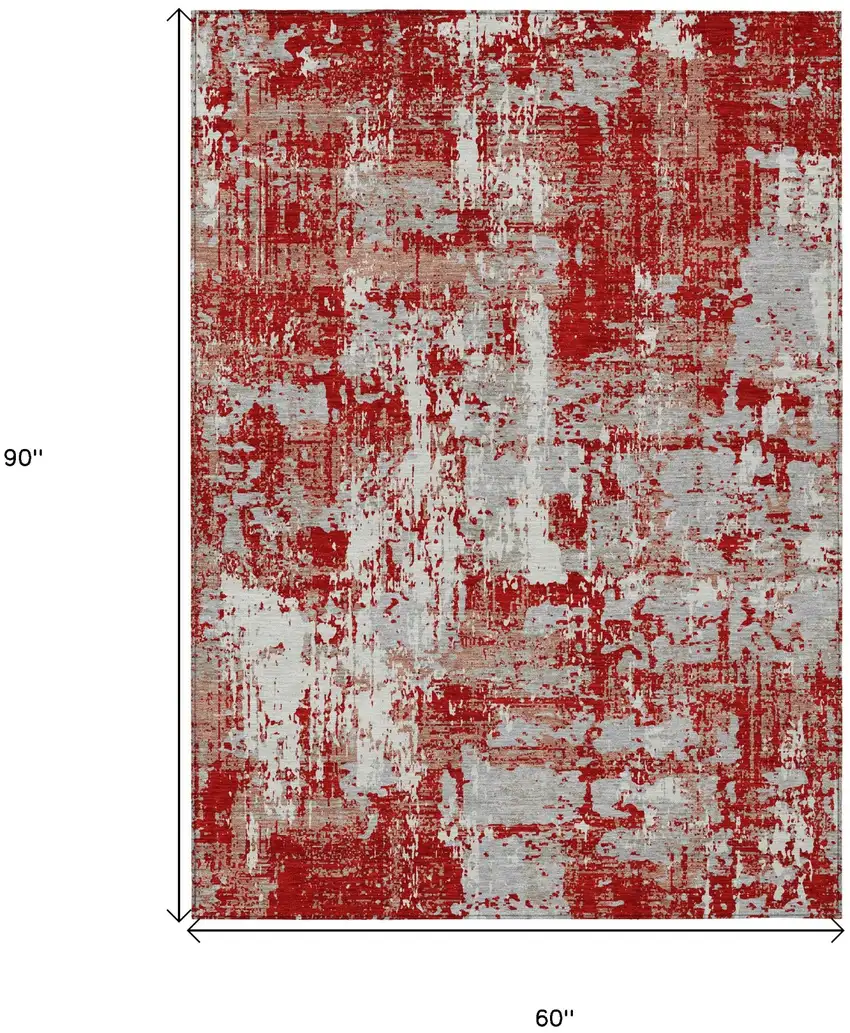 Red Gray And Ivory Abstract Washable Indoor Outdoor Area Rug Photo 3