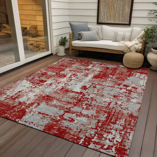 Red Gray And Ivory Abstract Washable Indoor Outdoor Area Rug Photo 8