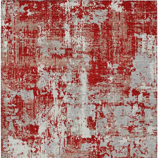 Red Gray And Ivory Abstract Washable Indoor Outdoor Area Rug Photo 7