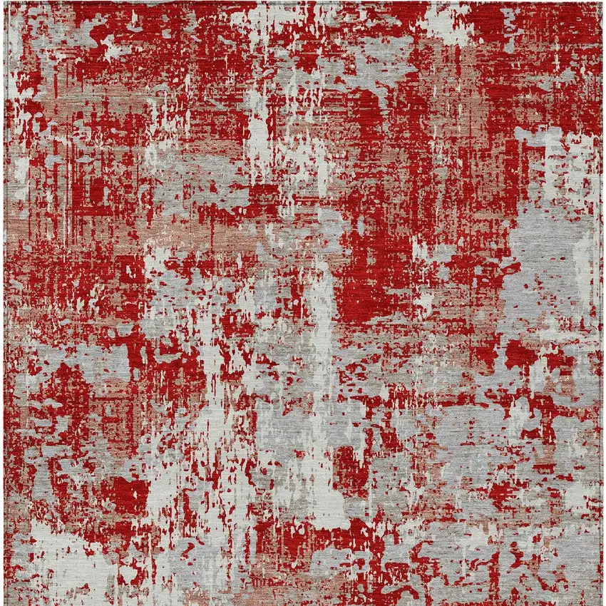 Red Gray And Ivory Abstract Washable Indoor Outdoor Area Rug Photo 7