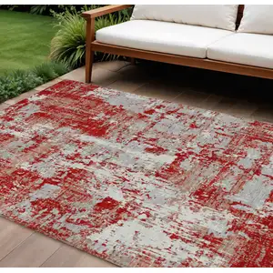 Photo of Red Gray And Ivory Abstract Washable Indoor Outdoor Area Rug