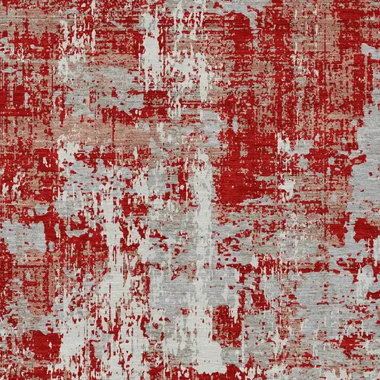 Red Gray And Ivory Abstract Washable Indoor Outdoor Area Rug Photo 6