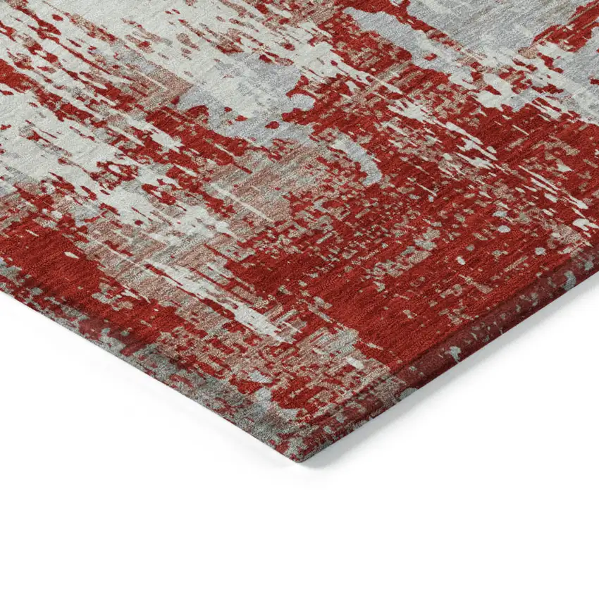 Red Gray And Ivory Abstract Washable Indoor Outdoor Area Rug Photo 4