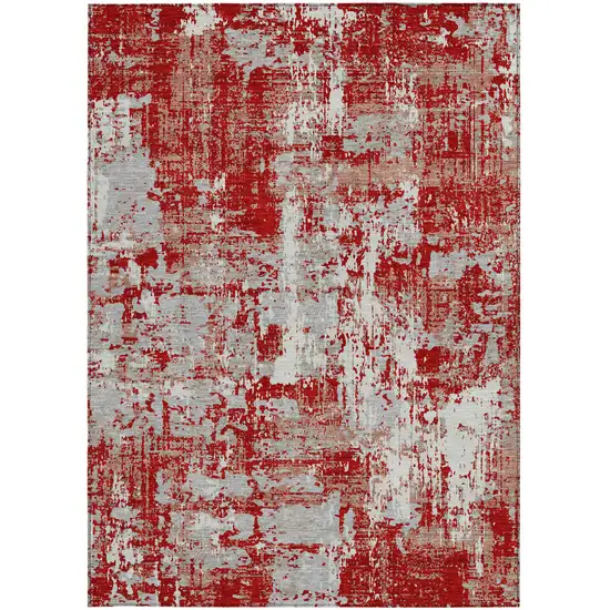 Red Gray And Ivory Abstract Washable Indoor Outdoor Area Rug Photo 7
