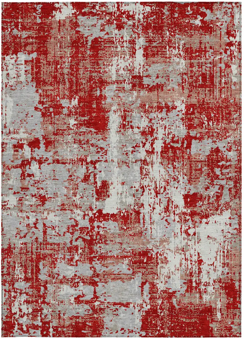 Red Gray And Ivory Abstract Washable Indoor Outdoor Area Rug Photo 7