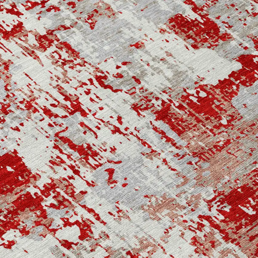 Red Gray And Ivory Abstract Washable Indoor Outdoor Area Rug Photo 5
