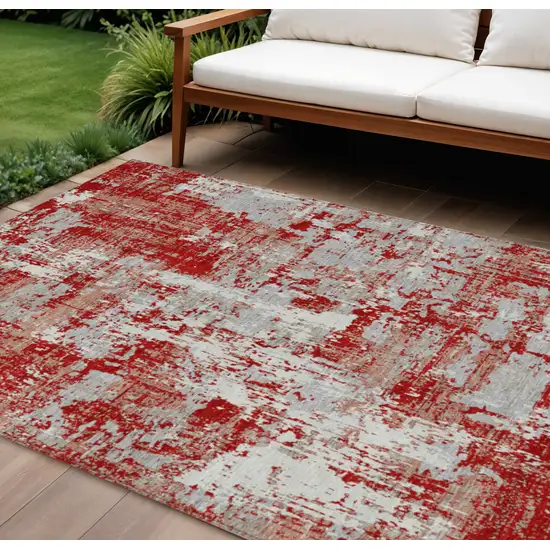 Red Gray And Ivory Abstract Washable Indoor Outdoor Area Rug Photo 1