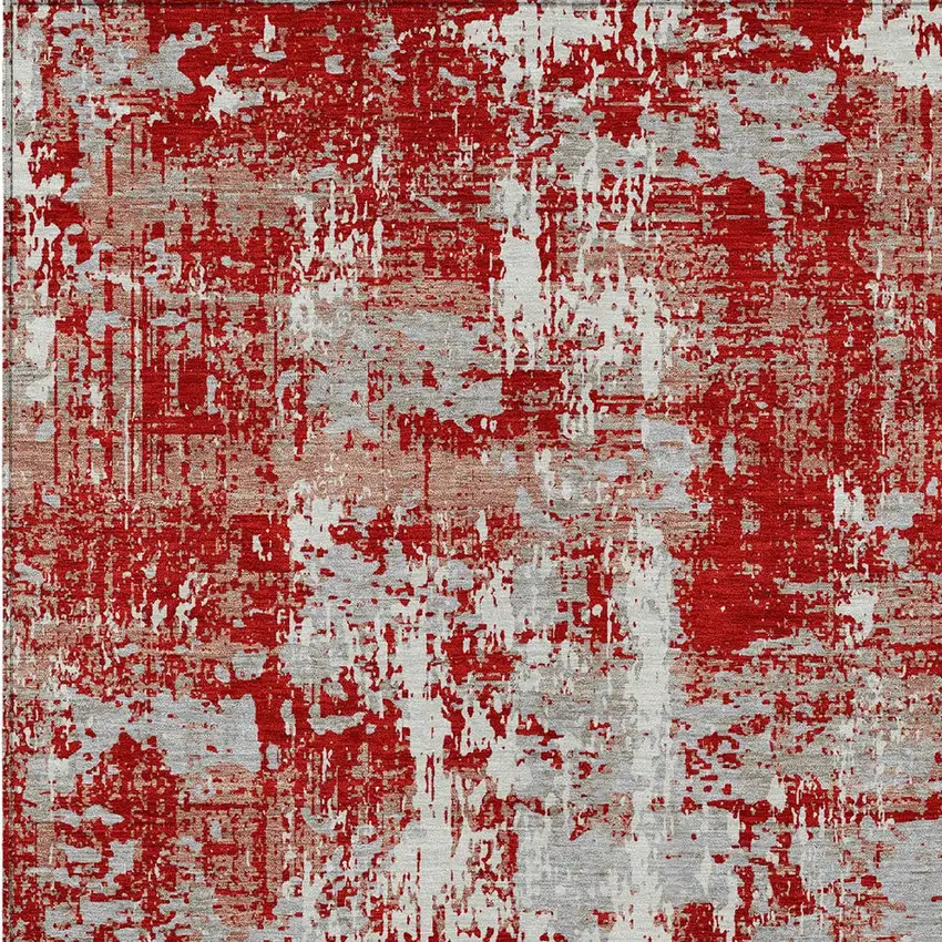 Red Gray And Ivory Abstract Washable Indoor Outdoor Area Rug Photo 6