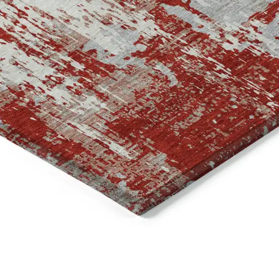Red Gray And Ivory Abstract Washable Indoor Outdoor Area Rug Photo 4