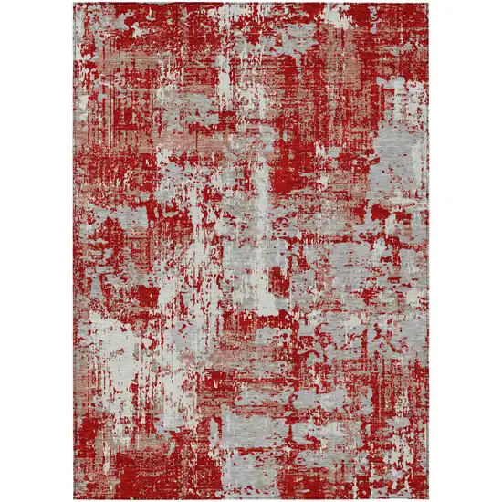 Red Gray And Ivory Abstract Washable Indoor Outdoor Area Rug Photo 2