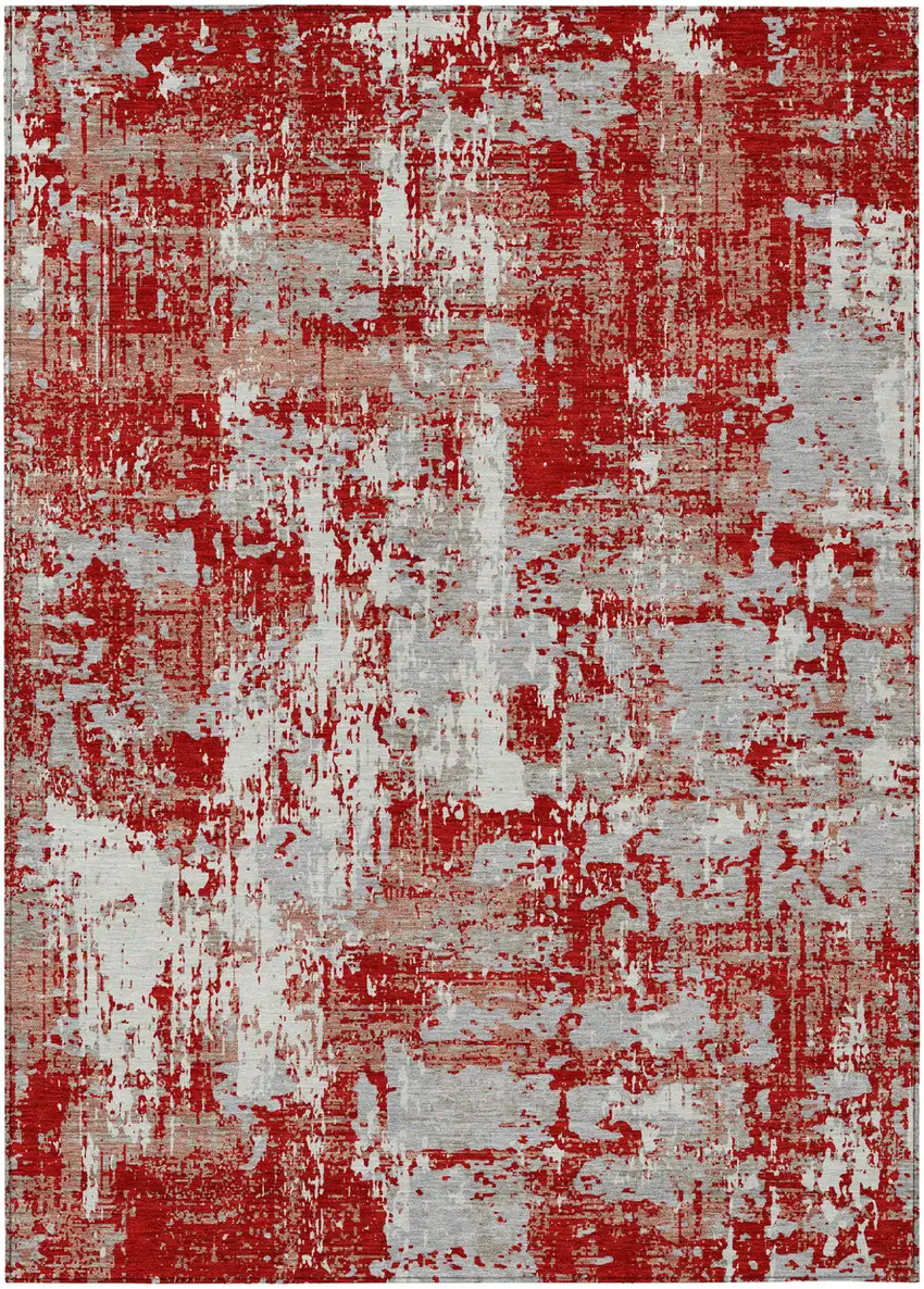 Red Gray And Ivory Abstract Washable Indoor Outdoor Area Rug Photo 2
