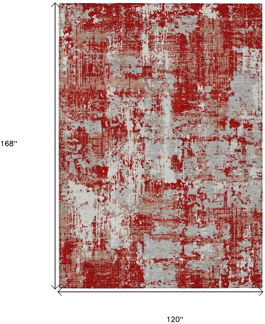 Red Gray And Ivory Abstract Washable Indoor Outdoor Area Rug Photo 3