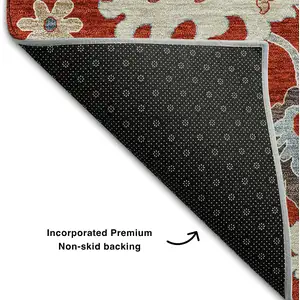 Photo of Red Gray And Ivory Floral Medallion Washable Area Rug With UV Protection