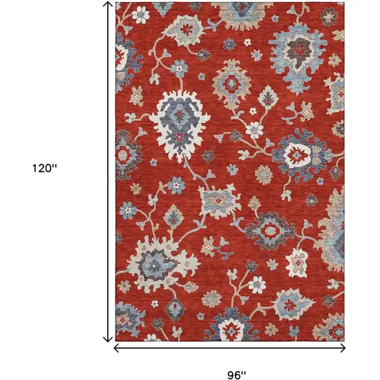 Red Gray And Ivory Floral Medallion Washable Area Rug With UV Protection Photo 3