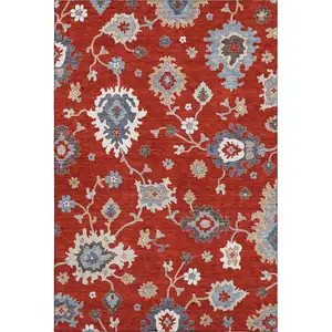 Photo of Red Gray And Ivory Floral Medallion Washable Area Rug With UV Protection