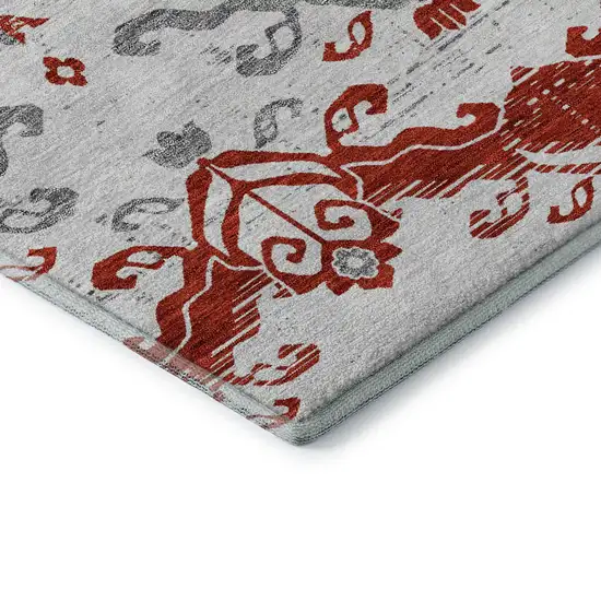 Red Gray And Ivory Medallion Washable Area Rug With UV Protection Photo 7