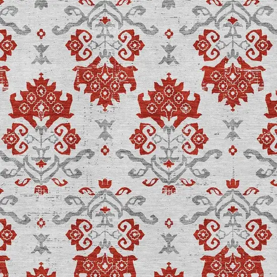 Red Gray And Ivory Medallion Washable Area Rug With UV Protection Photo 3