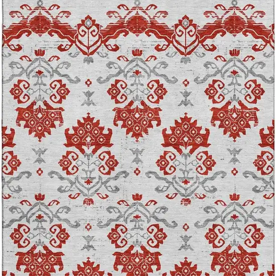 Red Gray And Ivory Medallion Washable Area Rug With UV Protection Photo 3