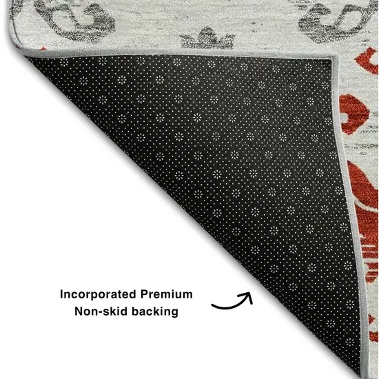Red Gray And Ivory Medallion Washable Area Rug With UV Protection Photo 7