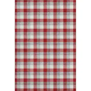 Photo of Red Gray And Ivory Plaid Washable Area Rug With UV Protection