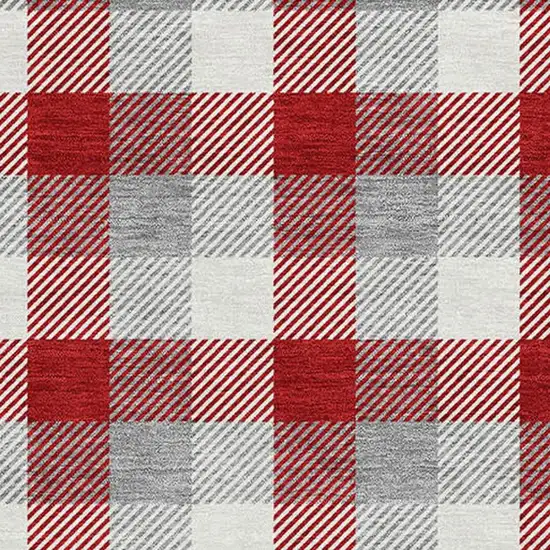Red Gray And Ivory Plaid Washable Area Rug With UV Protection Photo 2
