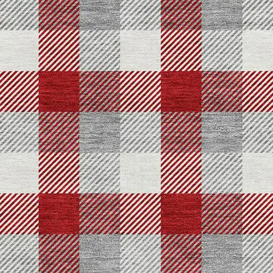 Red Gray And Ivory Plaid Washable Area Rug With UV Protection Photo 2