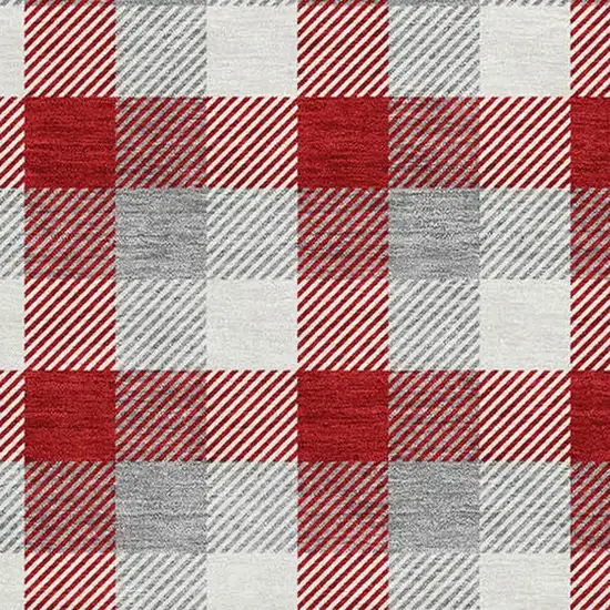 Red Gray And Ivory Plaid Washable Area Rug With UV Protection Photo 2