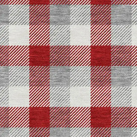 Red Gray And Ivory Plaid Washable Area Rug With UV Protection Photo 2