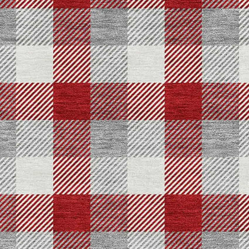 Red Gray And Ivory Plaid Washable Area Rug With UV Protection Photo 2