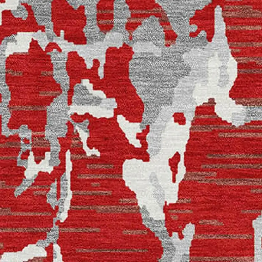 Red Gray And Ivory Striped Washable Area Rug With UV Protection Photo 2