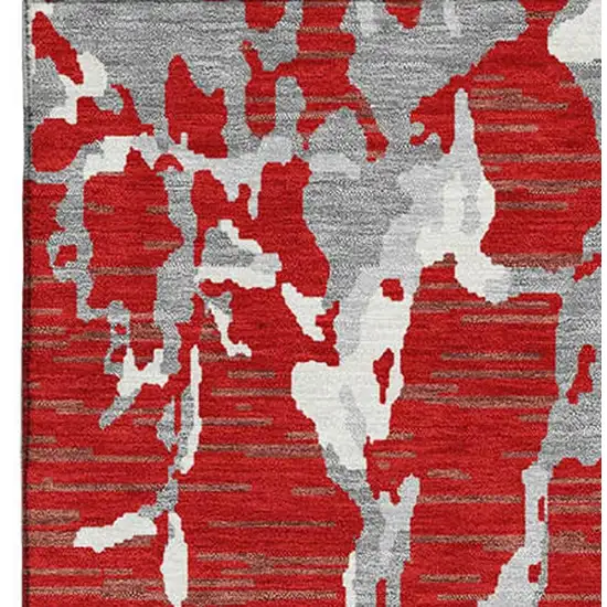 Red Gray And Ivory Striped Washable Area Rug With UV Protection Photo 3