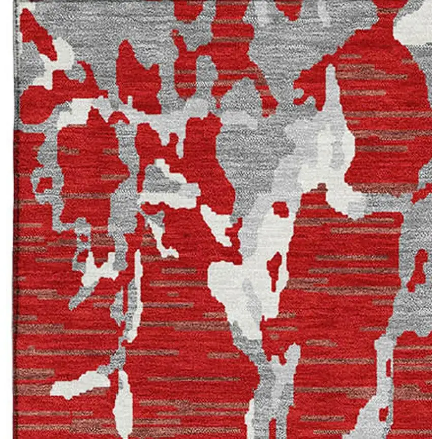 Red Gray And Ivory Striped Washable Area Rug With UV Protection Photo 3