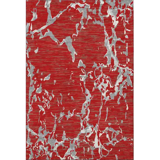 Red Gray And Ivory Striped Washable Area Rug With UV Protection Photo 3