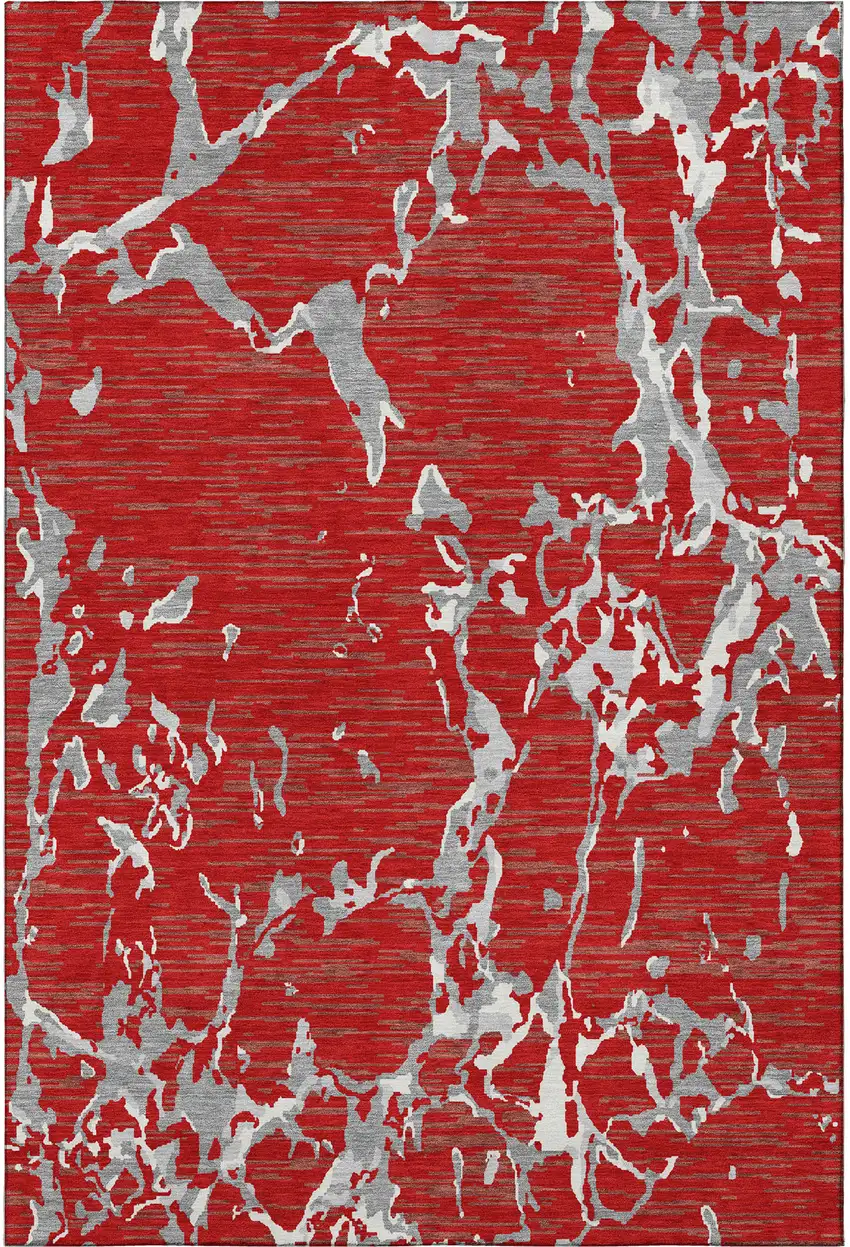 Red Gray And Ivory Striped Washable Area Rug With UV Protection Photo 3