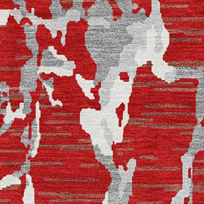 Red Gray And Ivory Striped Washable Area Rug With UV Protection Photo 2