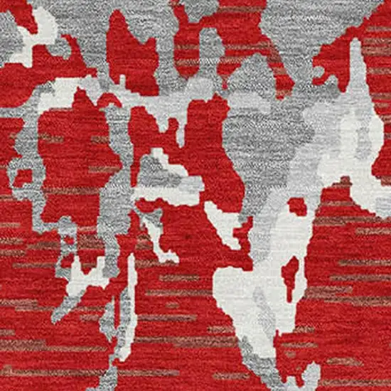 Red Gray And Ivory Striped Washable Area Rug With UV Protection Photo 2