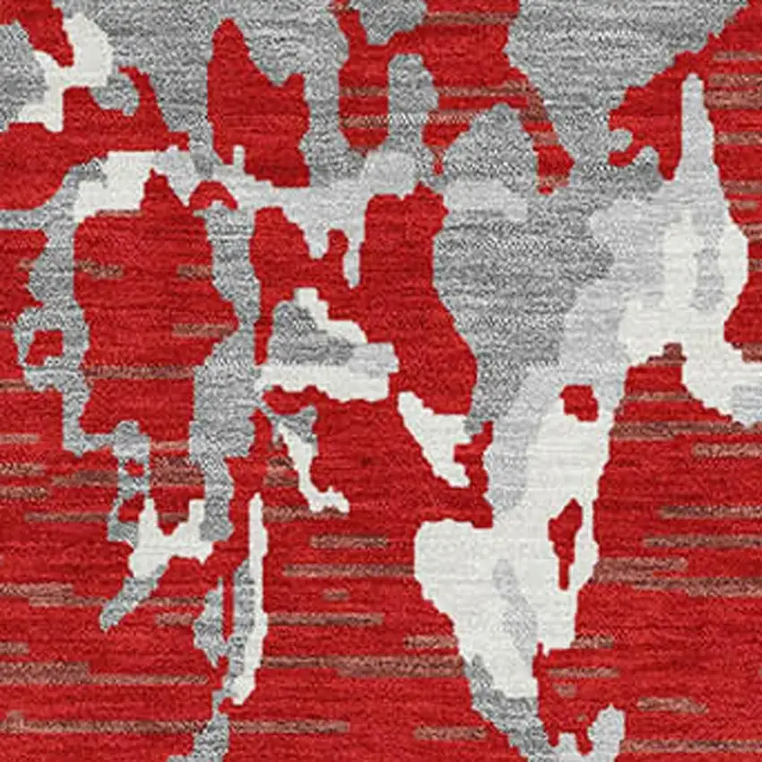 Red Gray And Ivory Striped Washable Area Rug With UV Protection Photo 2