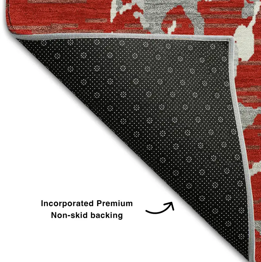 Red Gray And Ivory Striped Washable Area Rug With UV Protection Photo 6